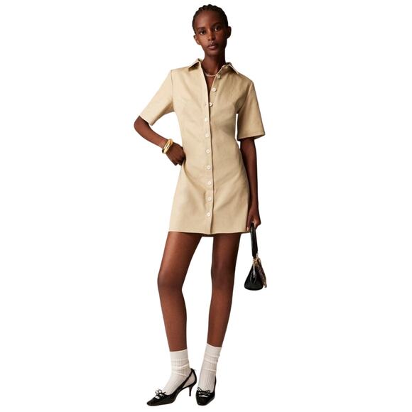 J.Crew Khaki Twill Mini Shirt Dress Size 6 NWT Neutral Preppy Workwear - Picture 2 of 8